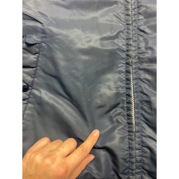 Vintage Sears Work Leisure Men's Navy Bomber Jacket Faux Fur Collar Aviator - Picture 7 of 16